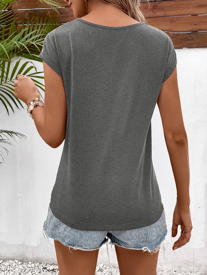 Ivy Lane Spliced Lace V-Neck Twisted Hem Tee