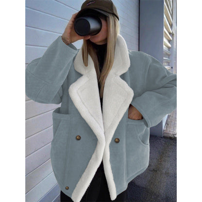 2026 Cross-border Autumn And Winter New European And American Women's Thickened Warm Fashion Loose Casual Retro Lamb Wool Jacket For Women