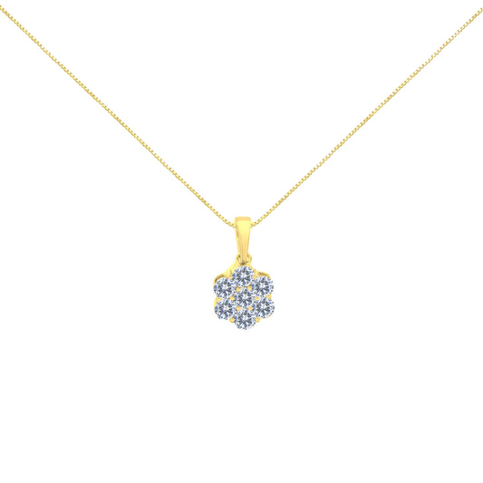 Pendentif en or jaune 14 carats avec 7 diamants ronds brillants de 1,00 carat, motif floral, chaîne de 45,7 cm (couleur H-I, clarté SI2-I1)