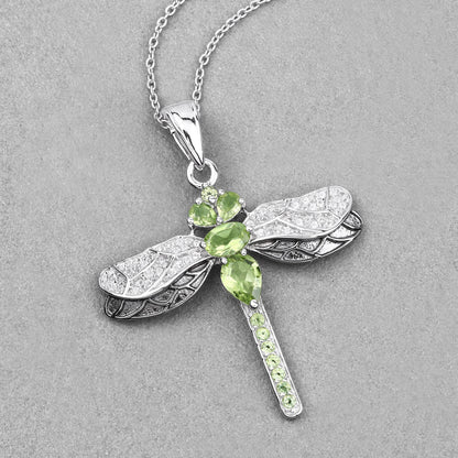 1.98 Carat Genuine Peridot and White Topaz .925 Sterling Silver Pendant