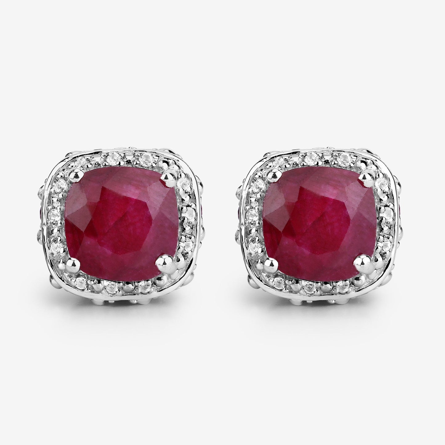 6.12 Carat Dyed Ruby, Ruby and White Topaz .925 Sterling Silver Earrings