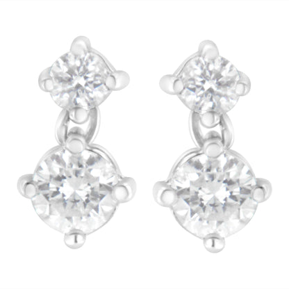 14K White Gold 1 cttw Double Diamond Stud Earrings (H-I Clarity, SI2-I1 Color)