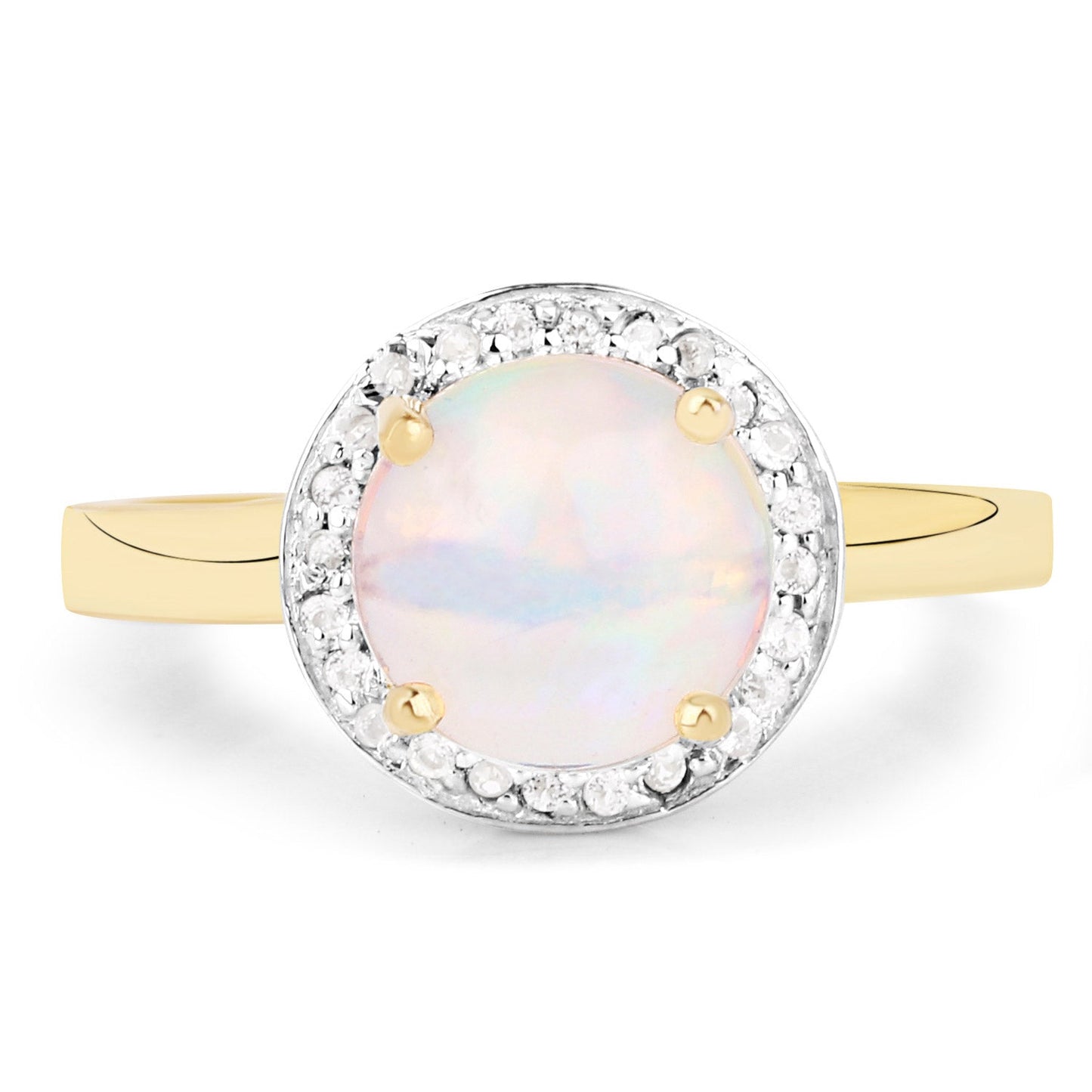 0.95 Carat Genuine Ethiopian Opal and White Topaz .925 Sterling Silver Ring