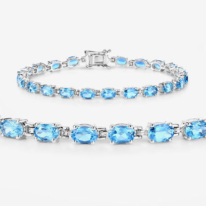 10.71 Carat Genuine Swiss Blue Topaz .925 Sterling Silver Bracelet