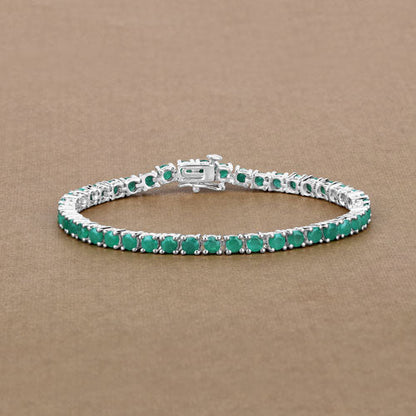 7.48 Carat Genuine Emerald .925 Sterling Silver Bracelet