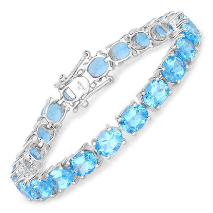 35.20 Carat Genuine Swiss Blue Topaz .925 Sterling Silver Bracelet