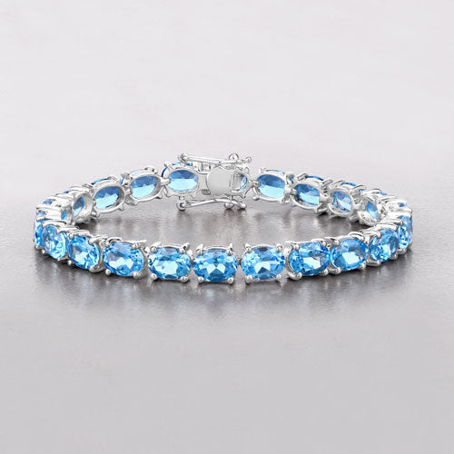 35.20 Carat Genuine Swiss Blue Topaz .925 Sterling Silver Bracelet