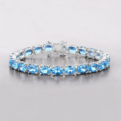 35.20 Carat Genuine Swiss Blue Topaz .925 Sterling Silver Bracelet