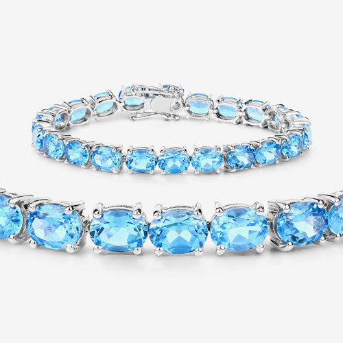 35.20 Carat Genuine Swiss Blue Topaz .925 Sterling Silver Bracelet