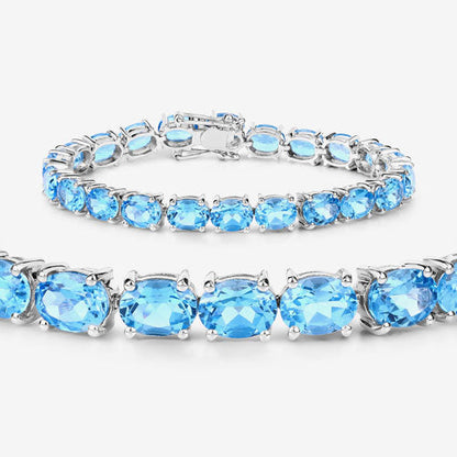 35.20 Carat Genuine Swiss Blue Topaz .925 Sterling Silver Bracelet