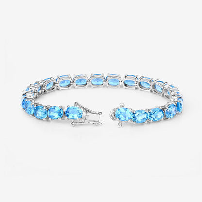 35.20 Carat Genuine Swiss Blue Topaz .925 Sterling Silver Bracelet