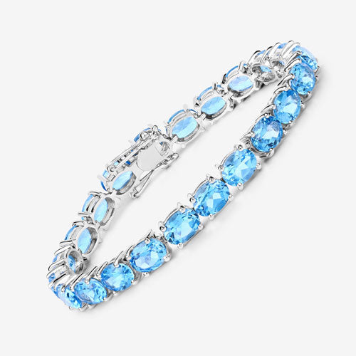 35.20 Carat Genuine Swiss Blue Topaz .925 Sterling Silver Bracelet