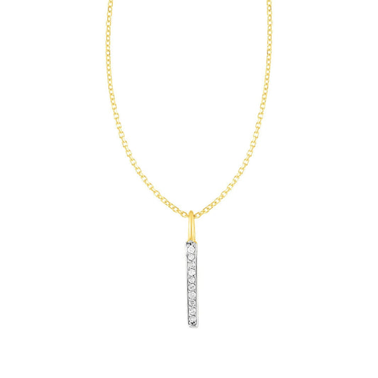 Pendentif barre en or jaune 14 carats avec diamants