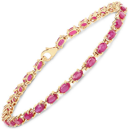14K Yellow Gold Plated 7.00 Carat Glass Filled Ruby .925 Sterling Silver Bracelet