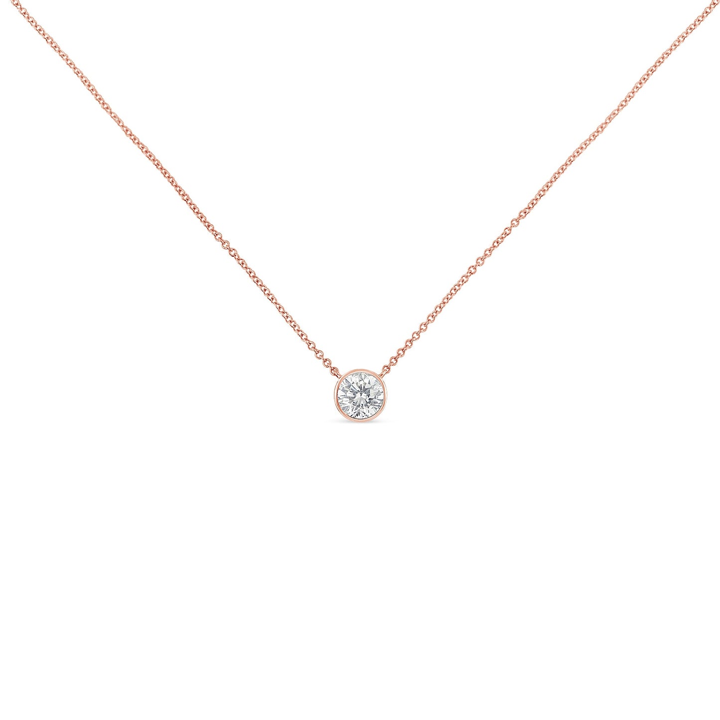 10K Rose Gold 1/2 Carat Round Brilliant-Cut Diamond Modern Bezel-Set Solitaire 16"-18" Pendant Necklace (H-I Color, SI2-I1 Clarity)
