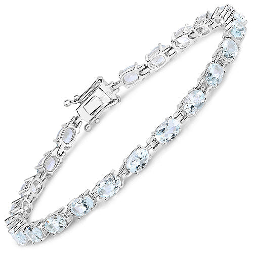 8.80 Carat Genuine Aquamarine .925 Sterling Silver Bracelet