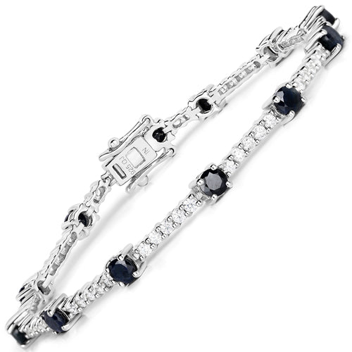 6.21 Carat Genuine Blue Sapphire and White Zircon .925 Sterling Silver Bracelet