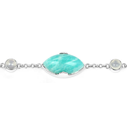 29.70 Carat Genuine Amazonite and White Agate .925 Sterling Silver Bracelet
