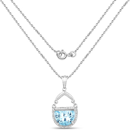 4.08 Carat Genuine Swiss Blue Topaz & White Topaz .925 Sterling Silver Pendant