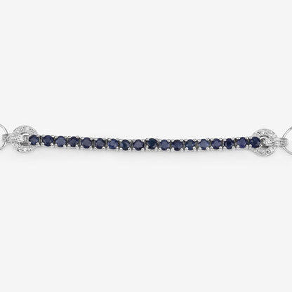 2.41 Carat Genuine Blue Sapphire and White Zircon .925 Sterling Silver Bracelet