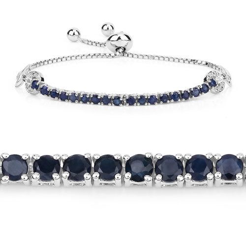2.41 Carat Genuine Blue Sapphire and White Zircon .925 Sterling Silver Bracelet