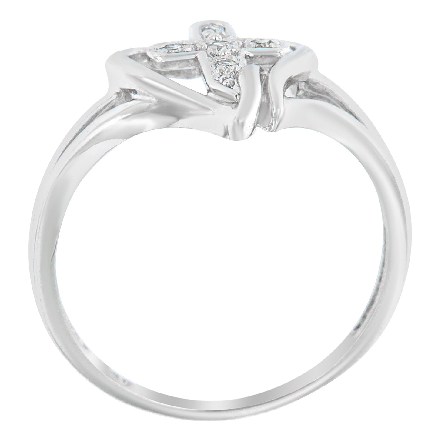 10K White Gold Diamond-Accented Cross & Open Heart Promise Fashion Ring (H-I Color, I1-I2 Clarity) - Size 7