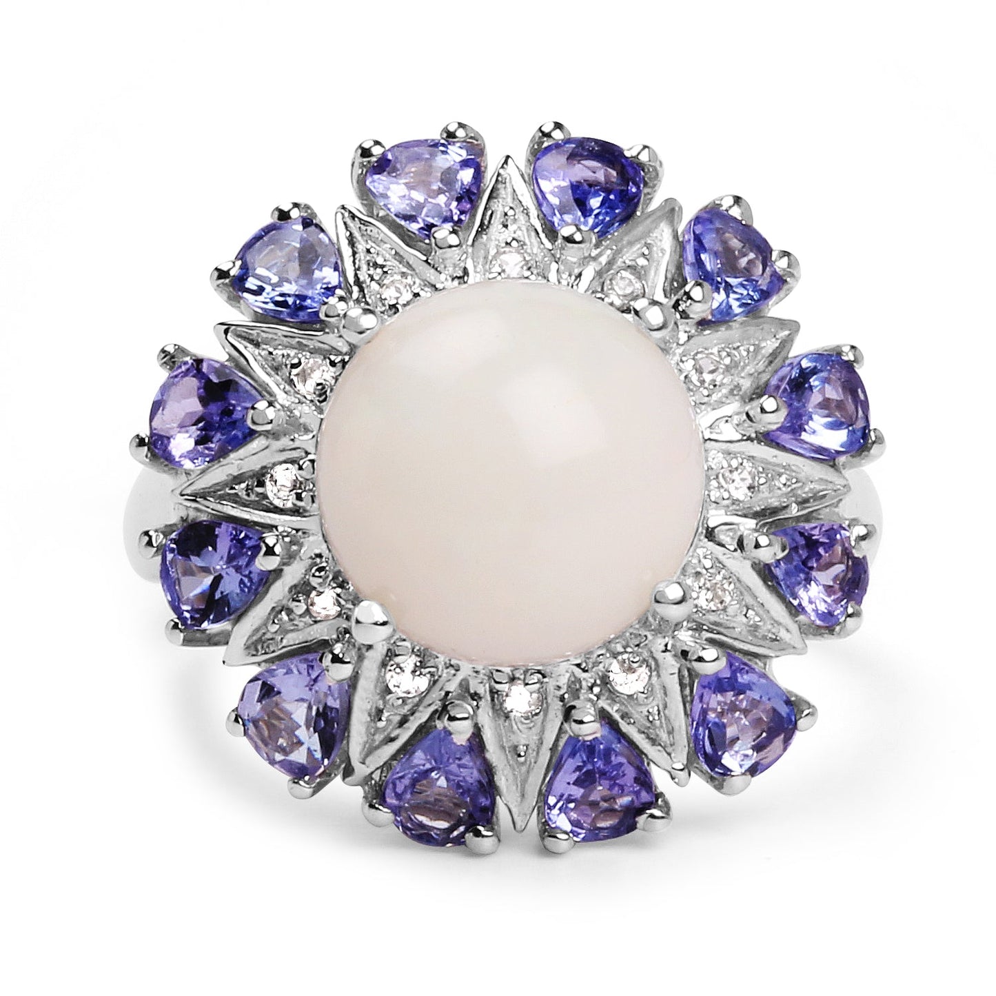 4.25 Carat Genuine Opal, Tanzanite & White Topaz .925 Sterling Silver Ring