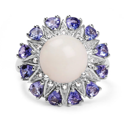 4.25 Carat Genuine Opal, Tanzanite & White Topaz .925 Sterling Silver Ring