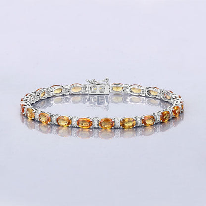 12.33 Carat Genuine Orange Sapphire and White Diamond 14K White Gold Bracelet