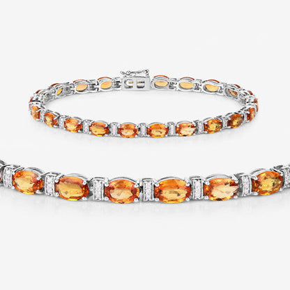 16.73 Carat Genuine Orange Sapphire and White Diamond 14K White Gold Bracelet