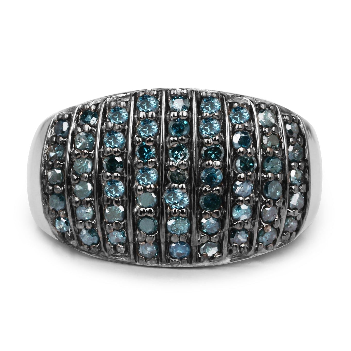 0.83 Carat Genuine Blue Diamond and White Diamond .925 Sterling Silver Ring