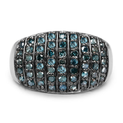 0.83 Carat Genuine Blue Diamond and White Diamond .925 Sterling Silver Ring