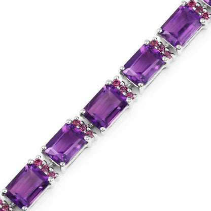 21.84 Carat Genuine Amethyst and Rhodolite Granet .925 Sterling Silver Bracelet