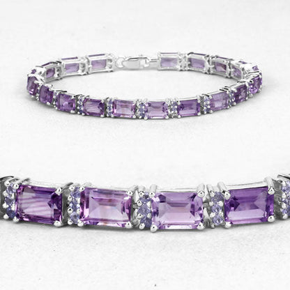 21.84 Carat Genuine Amethyst and Rhodolite Granet .925 Sterling Silver Bracelet