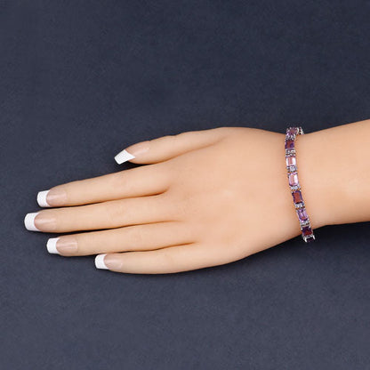 21.84 Carat Genuine Amethyst and Rhodolite Granet .925 Sterling Silver Bracelet