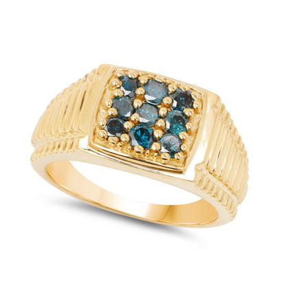 14K Yellow Gold Plated 0.63 Carat Genuine Blue Diamond .925 Sterling Silver Ring