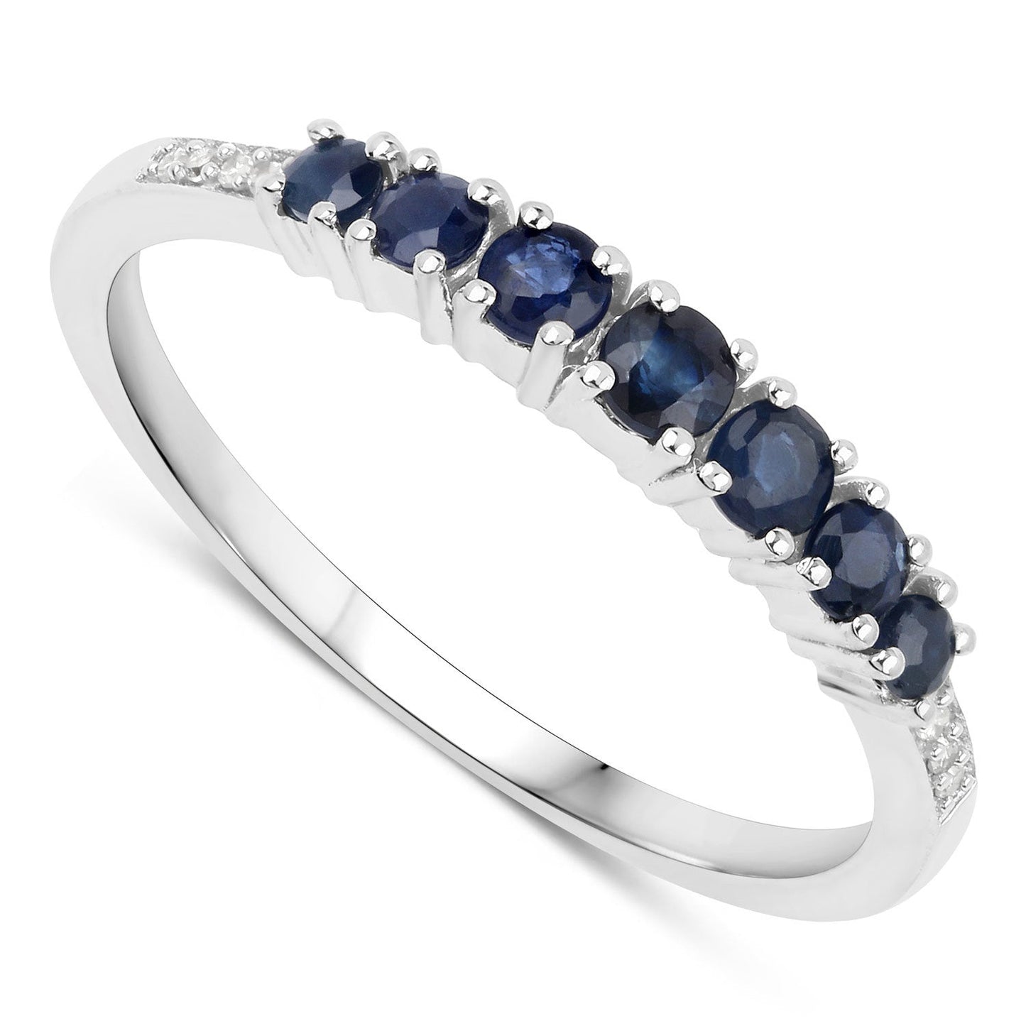 0.45 Carat Genuine Blue Sapphire and White Diamond 14K White Gold Ring