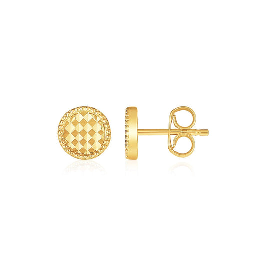 Boucles d'oreilles clous cercle texturé en or jaune 14 carats