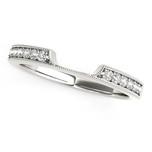 Alliance de mariage en or blanc 14 carats, courbée, de style ancien, avec diamants (0,125 carat au total)