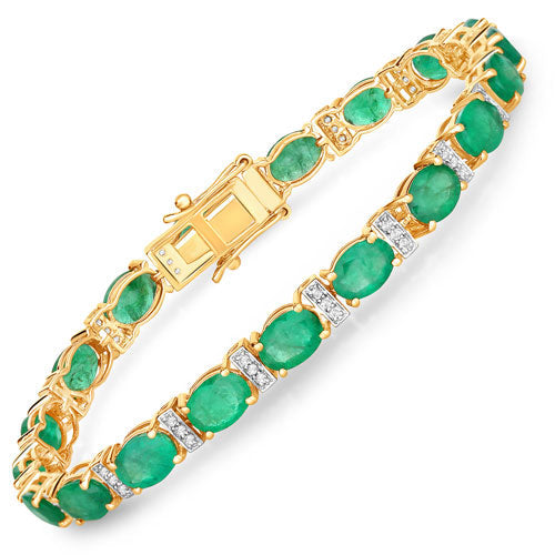 Bracelet en or jaune 14 carats, émeraude de Zambie véritable de 14,05 carats et diamants blancs