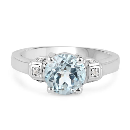 2.28 Carat Genuine Blue Topaz and White Topaz .925 Sterling Silver Ring