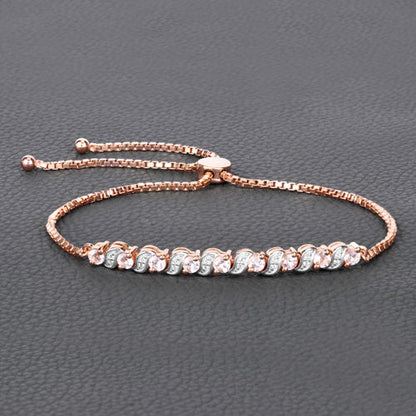 0.89 Carat Genuine Morganite and White Topaz .925 Sterling Silver Bracelet