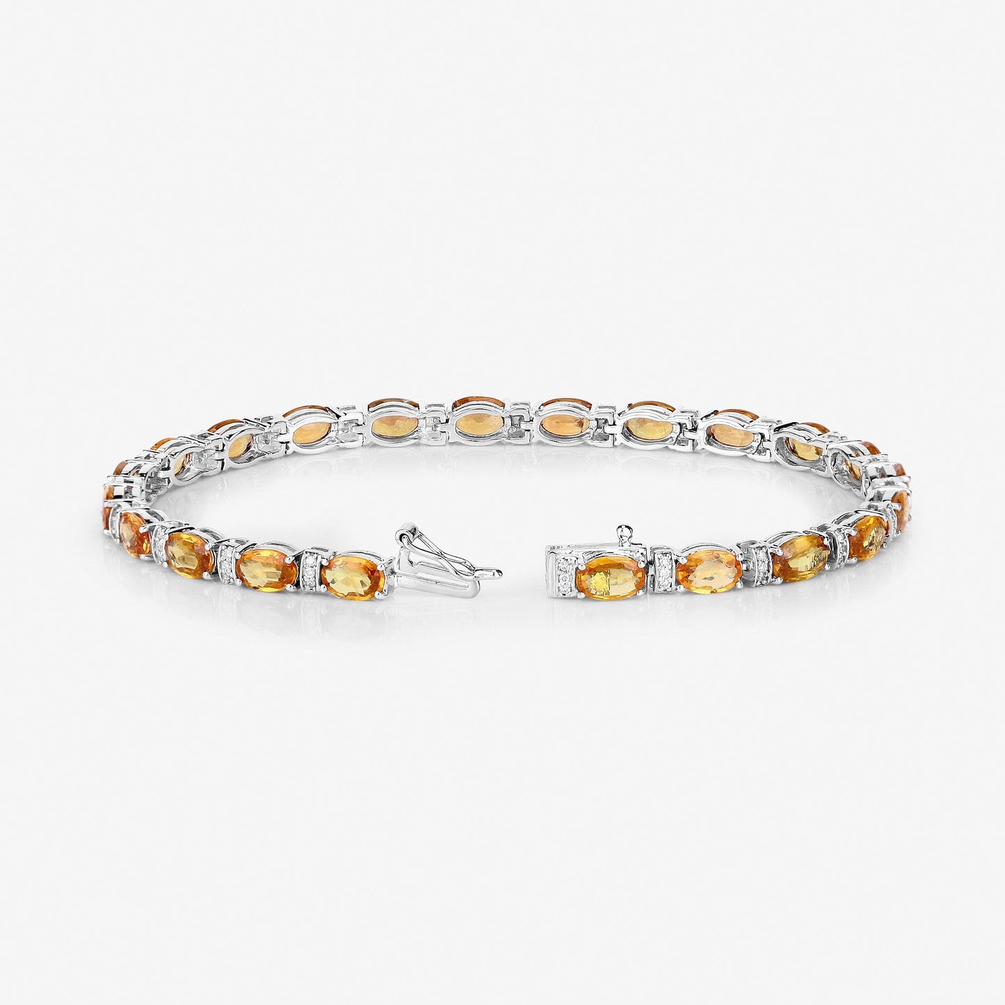 12.33 Carat Genuine Orange Sapphire and White Diamond 14K White Gold Bracelet