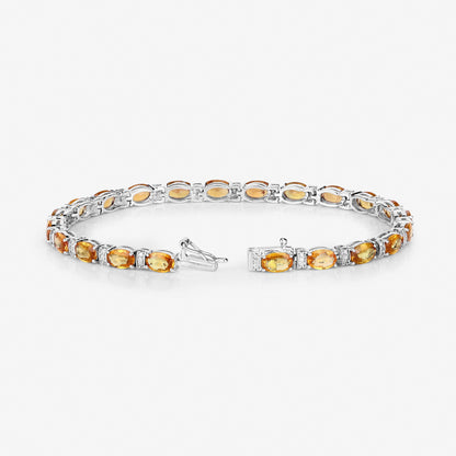 12.33 Carat Genuine Orange Sapphire and White Diamond 14K White Gold Bracelet