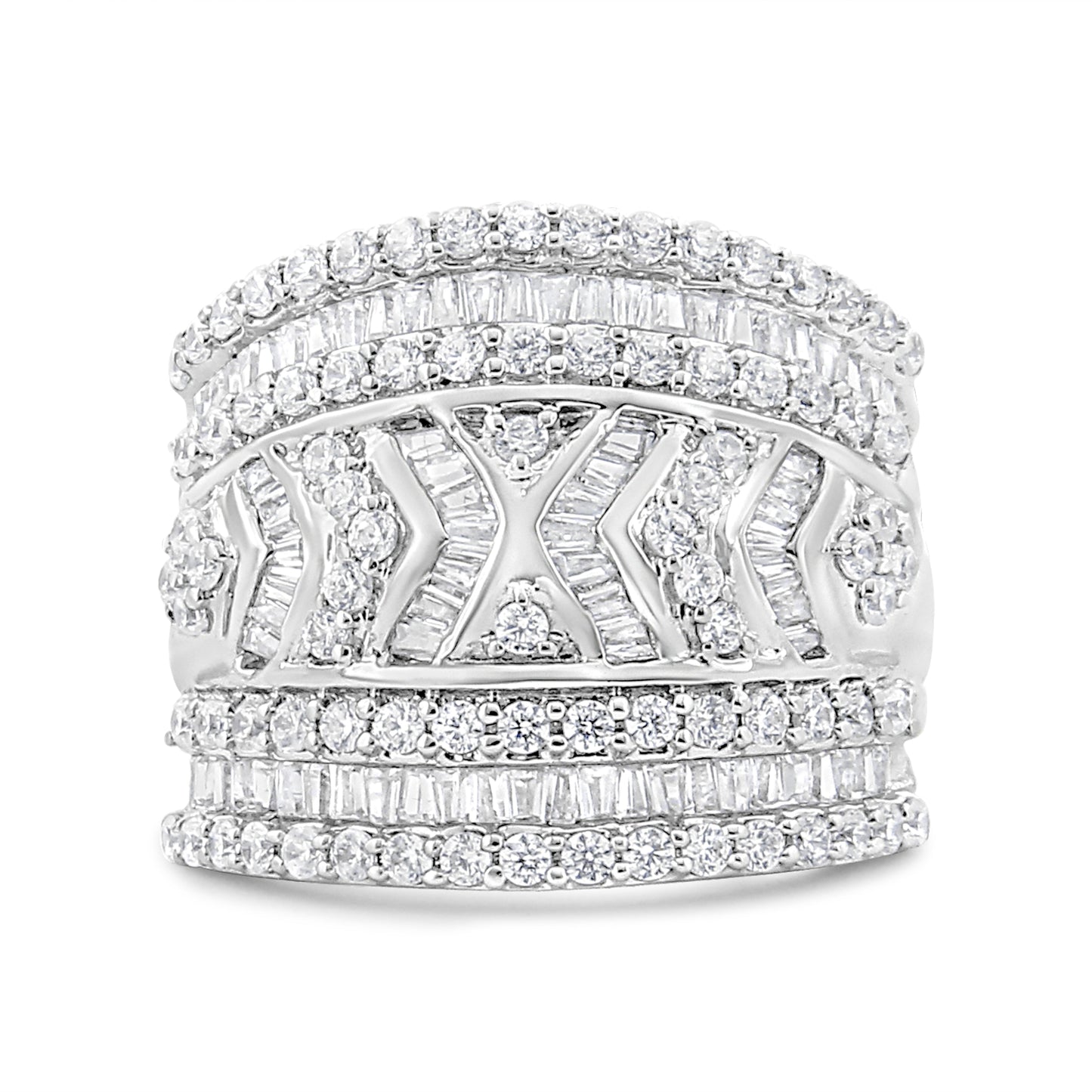 .925 Sterling Silver 2.0 Cttw Diamond Edge Multi-Row Ring Band ( J-K Color, I3 Clarity) - Ring Size 7