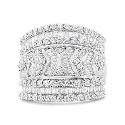 .925 Sterling Silver 2.0 Cttw Diamond Edge Multi-Row Ring Band ( J-K Color, I3 Clarity) - Ring Size 7