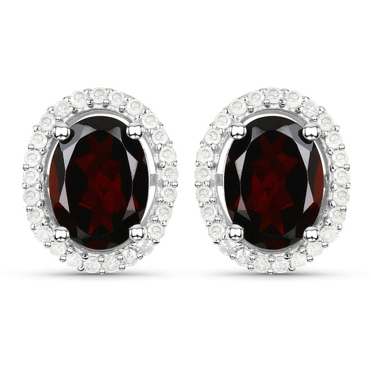 2.77 Carat Genuine Garnet and White Diamond .925 Sterling Silver Earrings