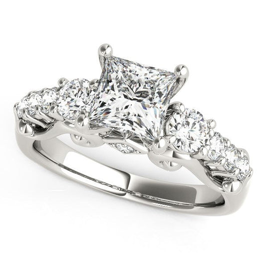 Bague de fiançailles en or blanc 14 carats avec 3 pierres et diamant de style antique (1,75 carats au total)
