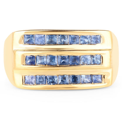 14K Yellow Gold Plated 1.05 Carat Genuine Blue Sapphire .925 Sterling Silver Ring