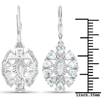2.93 Carat Genuine Aquamarine and White Topaz .925 Sterling Silver Earrings
